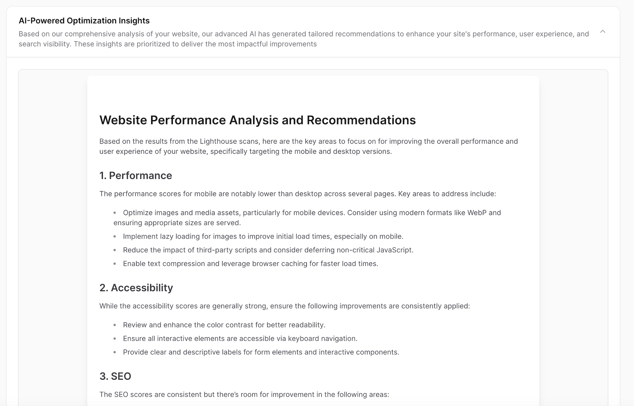 Actionable AI advice from your pageprobe scan